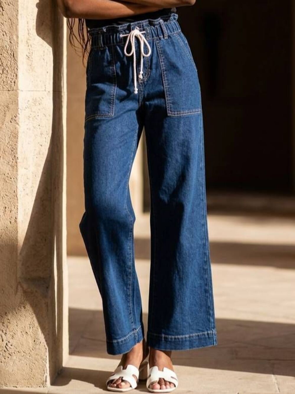 💬🩵NWT Blue Paperbag High Waist Wide Leg Jeans Small